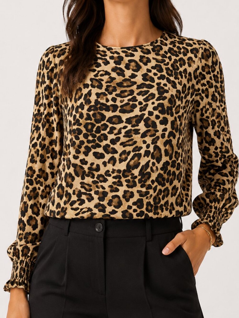 H&M Leopard Animal Print Long Sleeve Blouse Sz 6